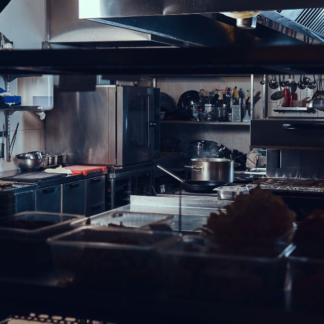 dimly lit kitchen